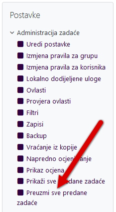 Izbornik Postavke - Administracija zadaće - Izvezi sve predane zadaće