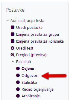 Odabir izvoza odgovora na testu