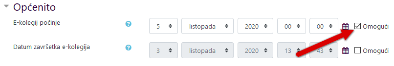 Promjena datuma početka e-kolegija