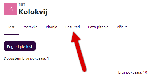 Preuzimanje rezultata testa - izbornik